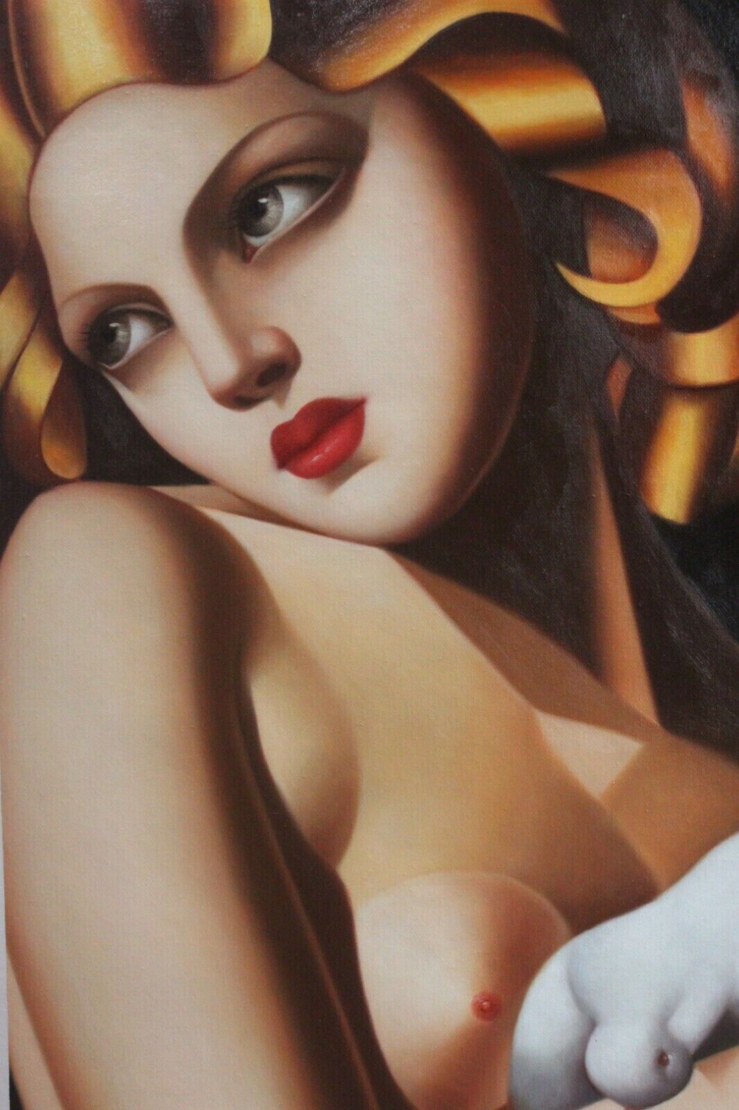 femme nue avec colombe d'après Lempicka peinture huile sur toile