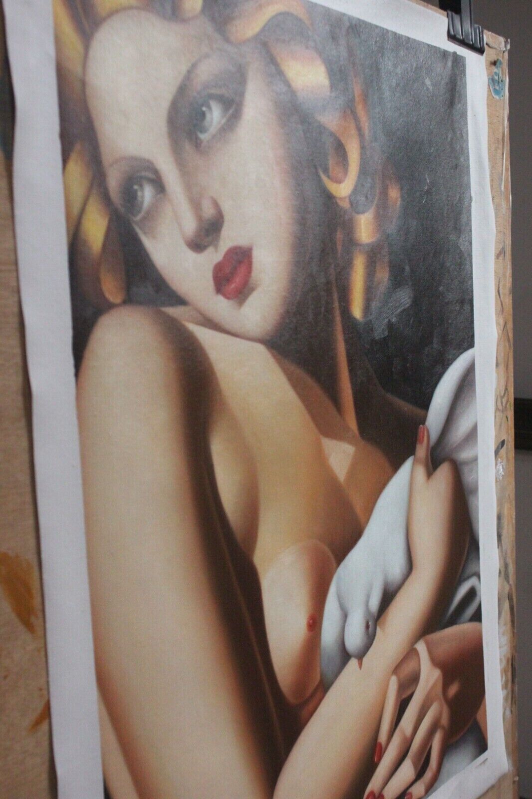 femme nue avec colombe d'après Lempicka peinture huile sur toile