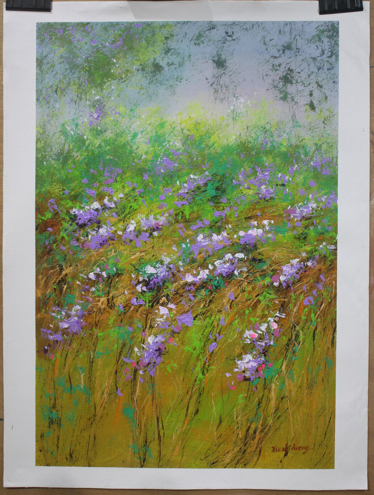 Beaux-arts abstraits paysage fleurs peinture originale à l'huile sur toile