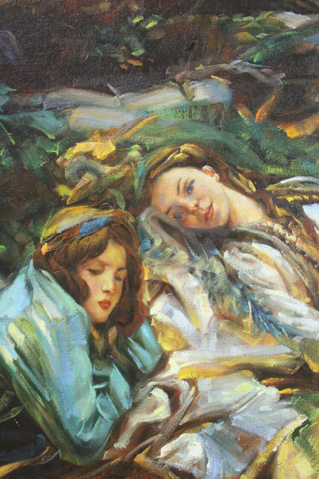 Reproduction ancien maître John Singer peinture à l'huile argent The Brook filles détente