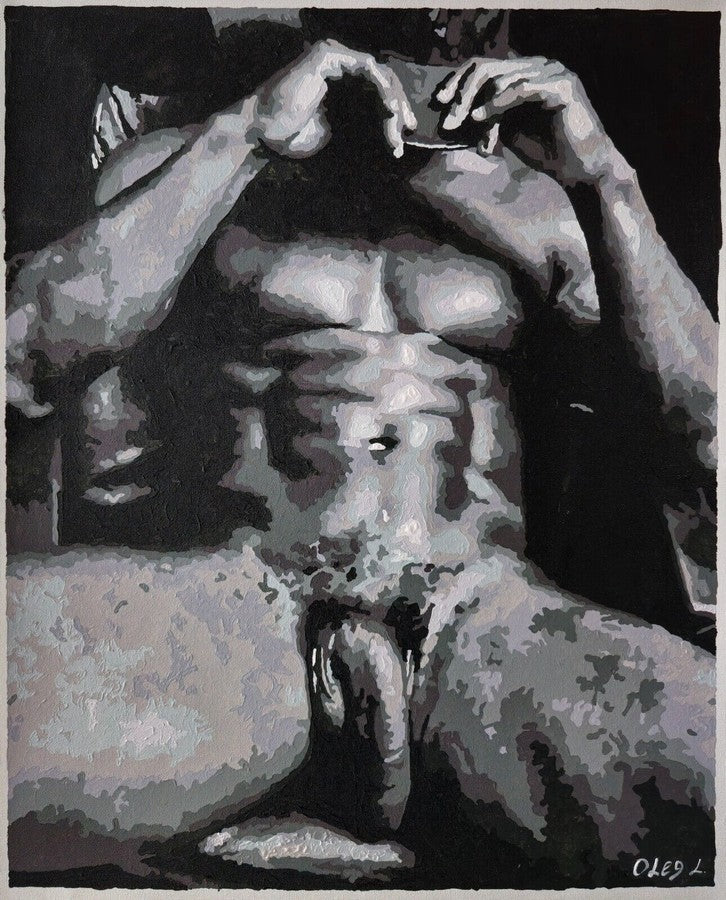 art gay peinture huile sur toile homme nu