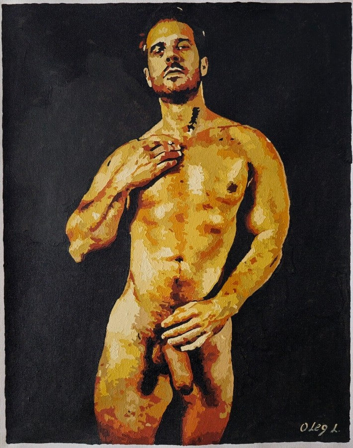 art gay peinture huile sur toile homme nu