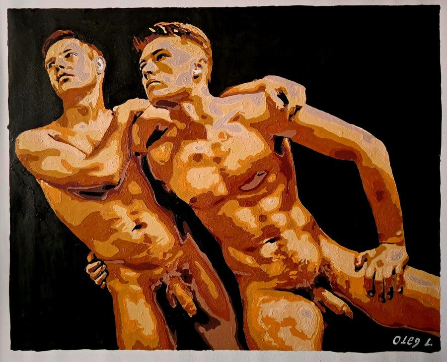 art gay peinture huile sur toile homme nu