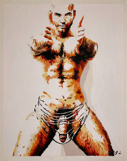 art gay peinture huile sur toile homme nu