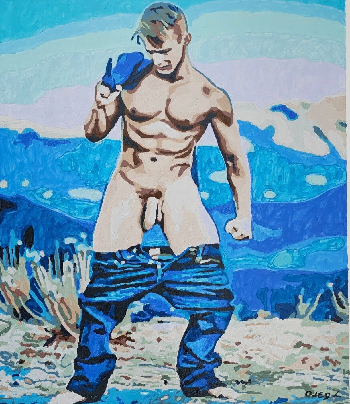 art érotique gay peinture huile sur toile originale&nbsp;