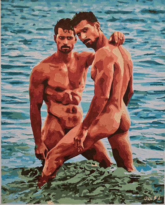 peinture huile sur toile originale signée hommes nus gay