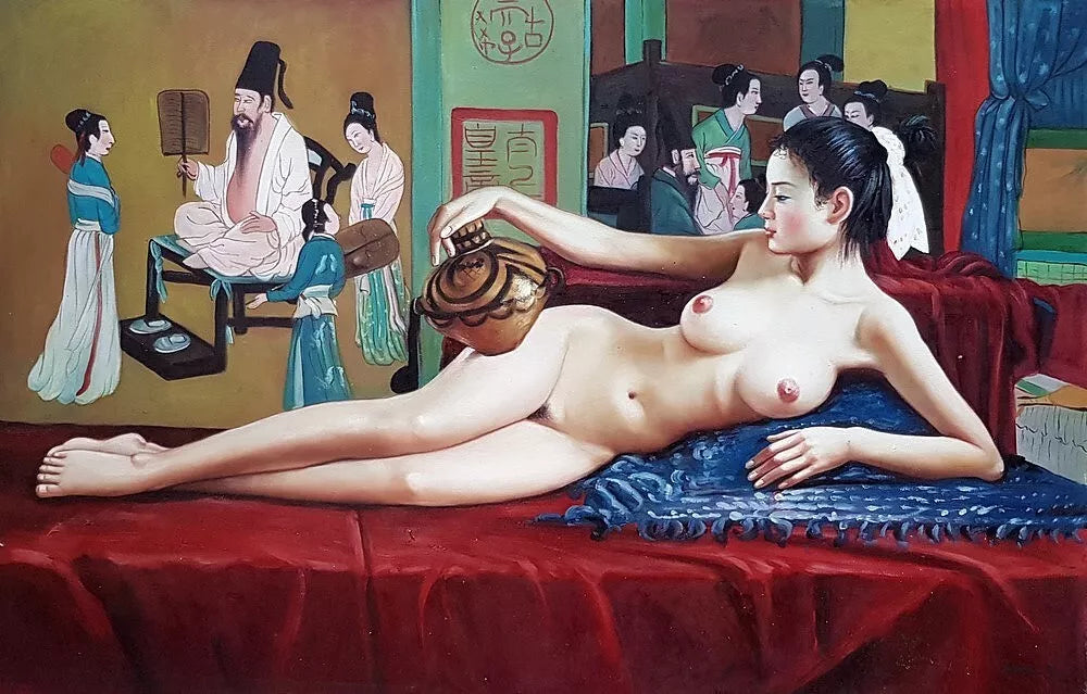 art-Peinture à l'huile, nus, femme japonaise érotique, nue