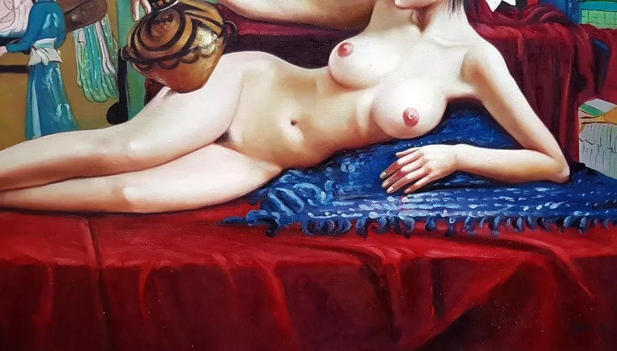 art-Peinture à l'huile, nus, femme japonaise érotique, nue