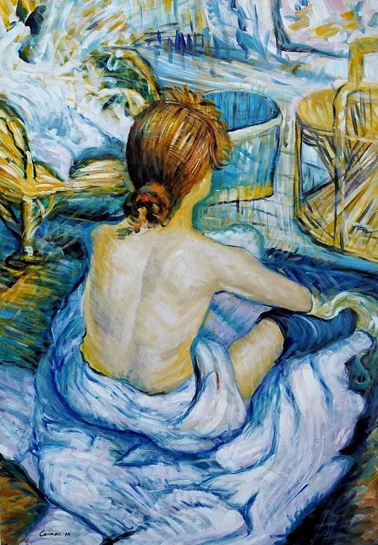 art-femme nue à la toilette- peinture-huile sur toile