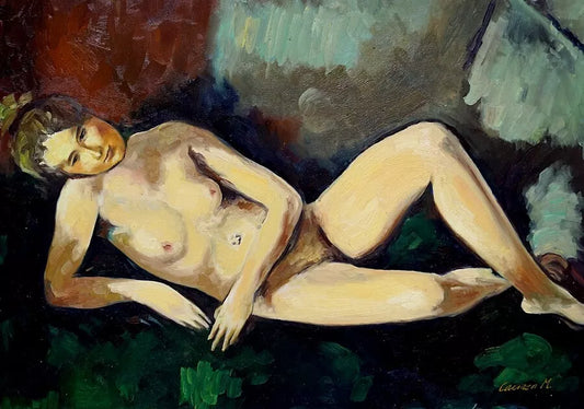 art-femme-nue-allongée-peinture-huile sur toile- d'après Faistauer