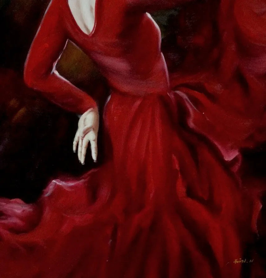 art-Peinture à l'huile sur toile -danseuse de flamenco-érotique