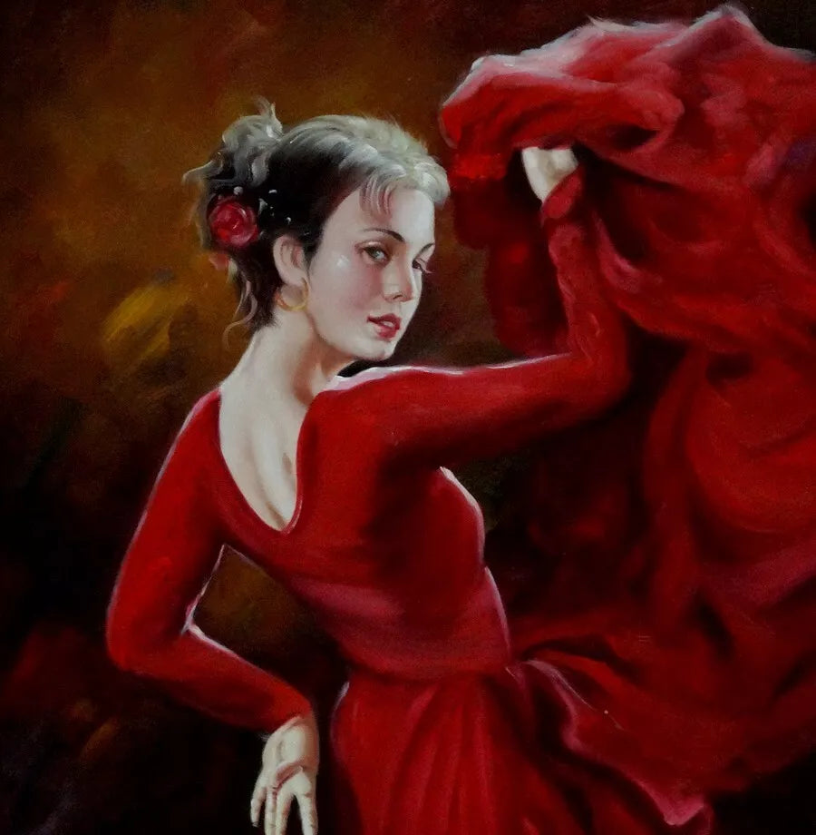 art-Peinture à l'huile sur toile -danseuse de flamenco-érotique