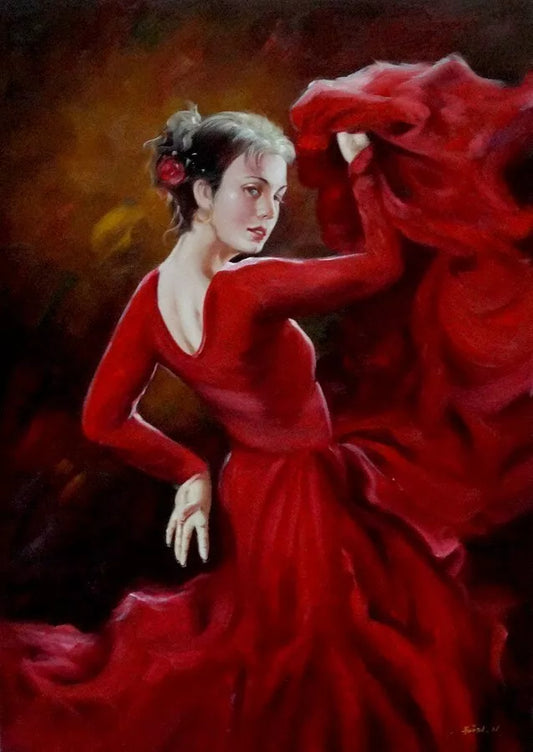 art-Peinture à l'huile sur toile -danseuse de flamenco-érotique