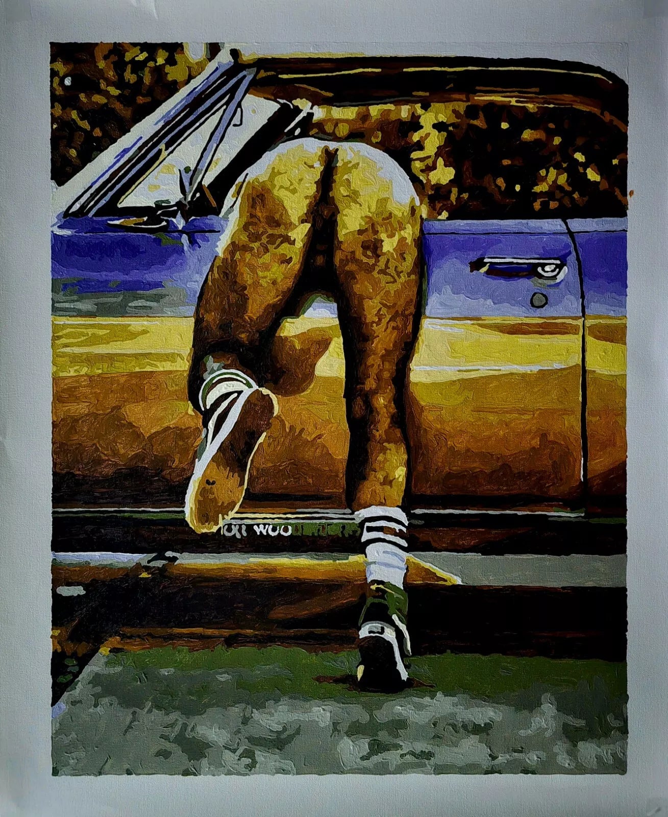 BUMMING A RIDE-art-érotique-peinture-huile sur toile-gay-homme-nu