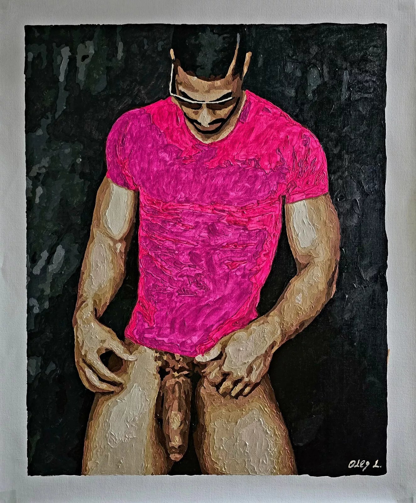 art érotique peinture huile sur toile gay homme nu big dick