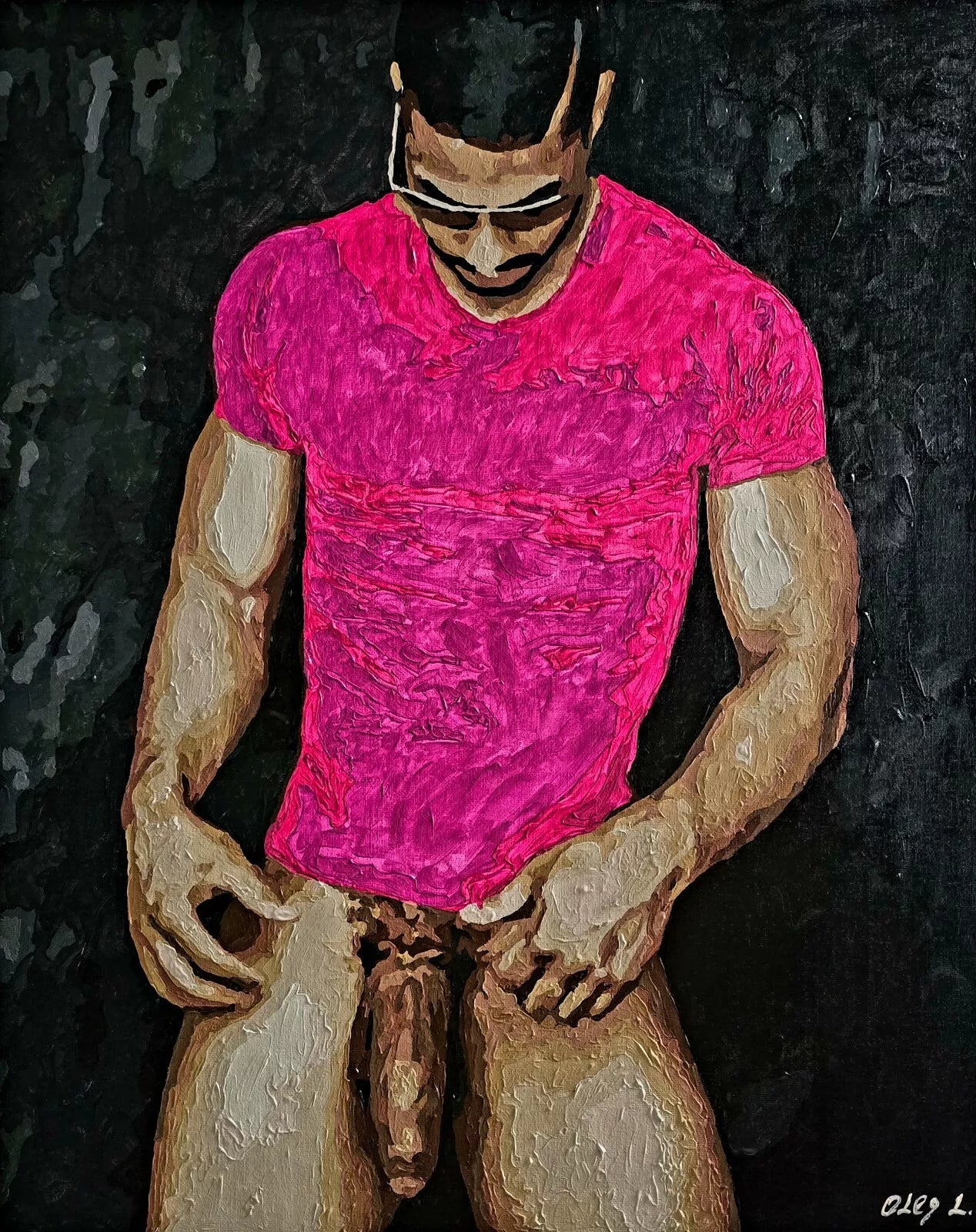 art érotique peinture huile sur toile gay homme nu big dick