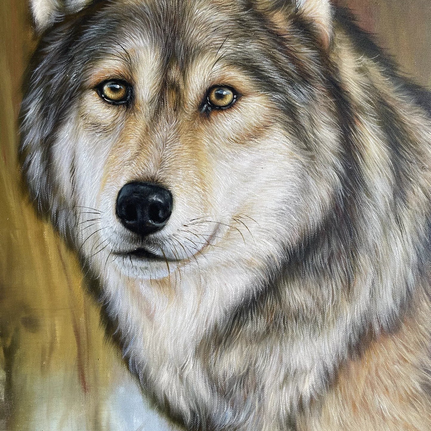 art-animal-loup-sauvage-tete-peinture-huile sur toile