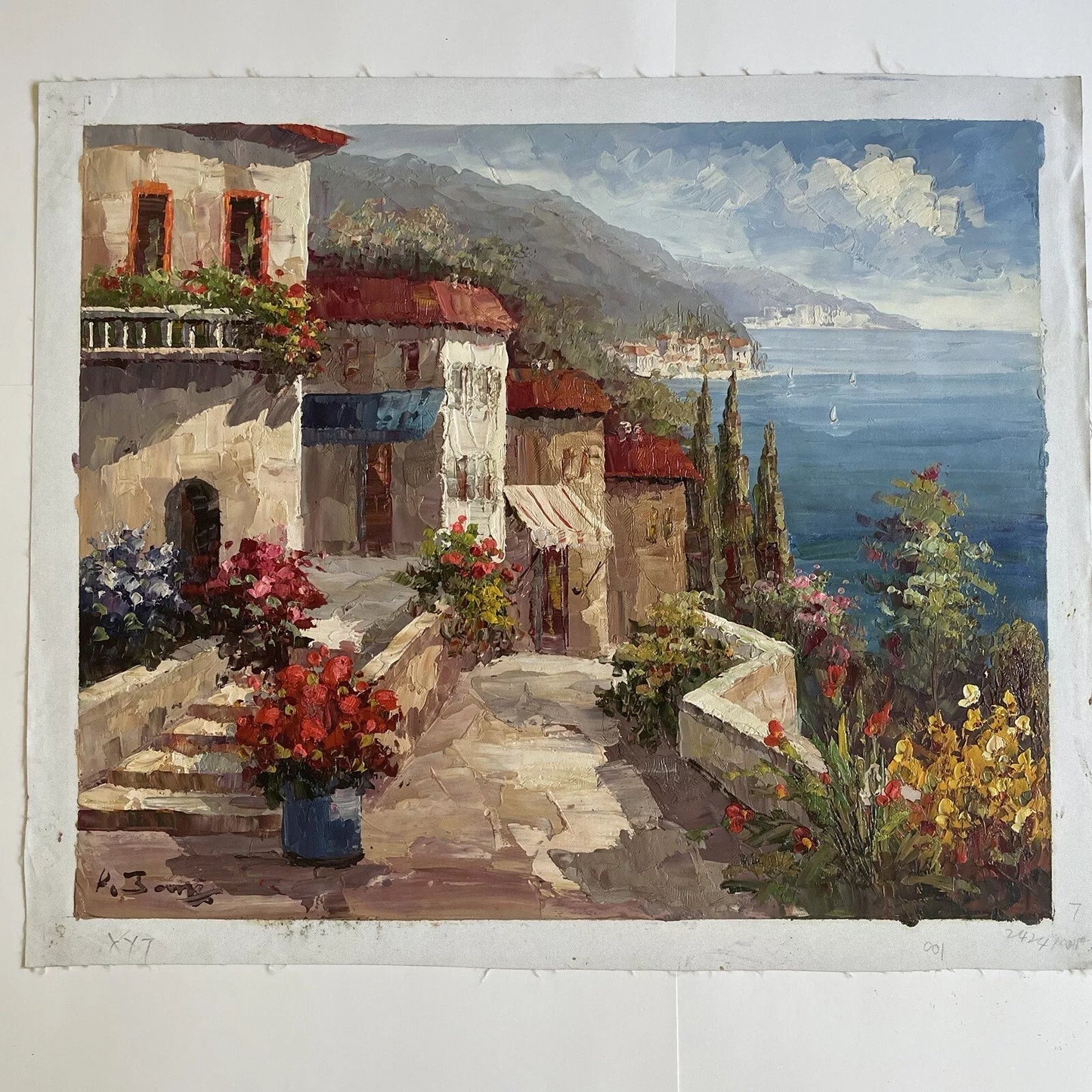 art-paysage-vue-mer-village-peinture-huile sur toile