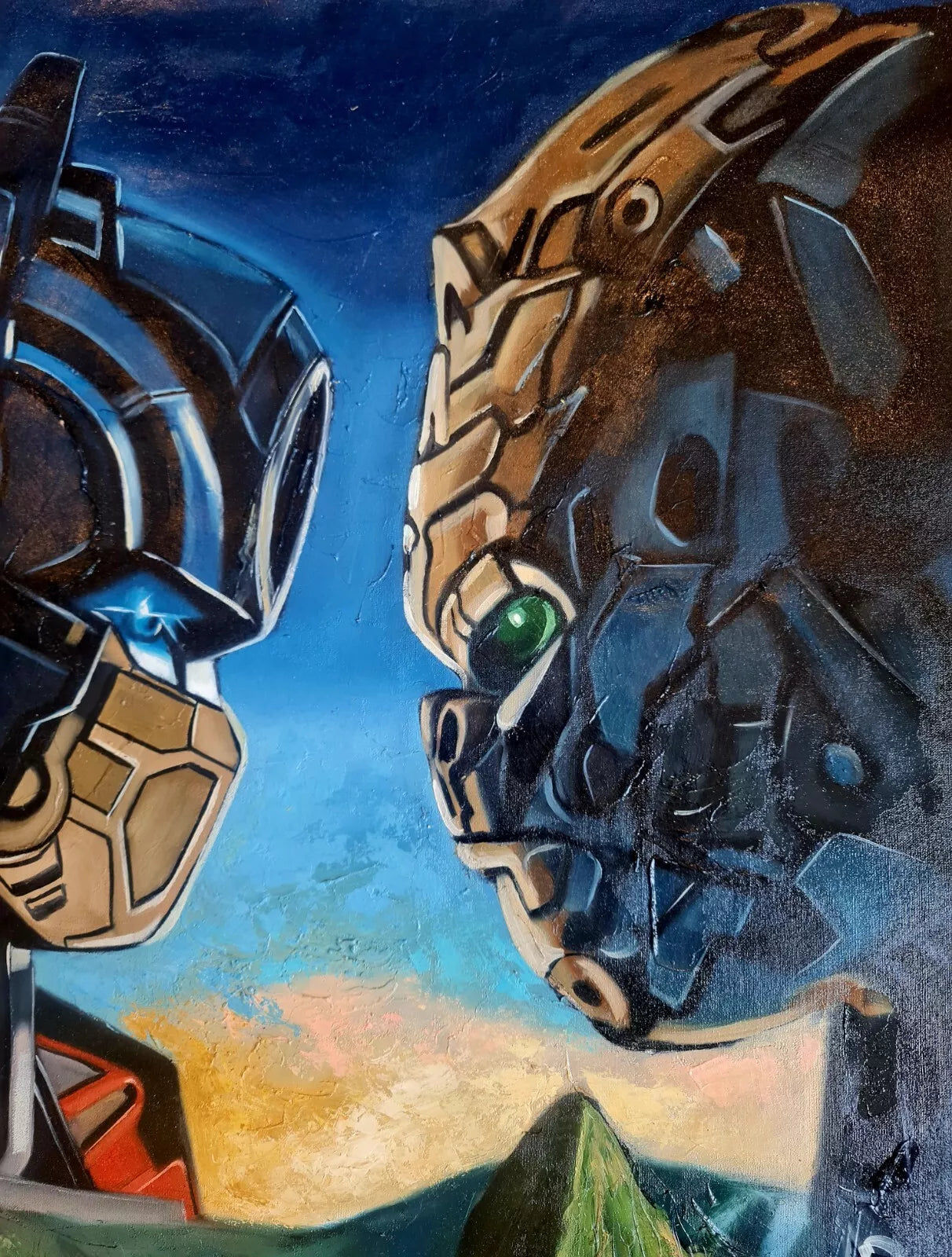 Transformers au Pérou. Peinture à l'huile sur toile par artiste inconnu