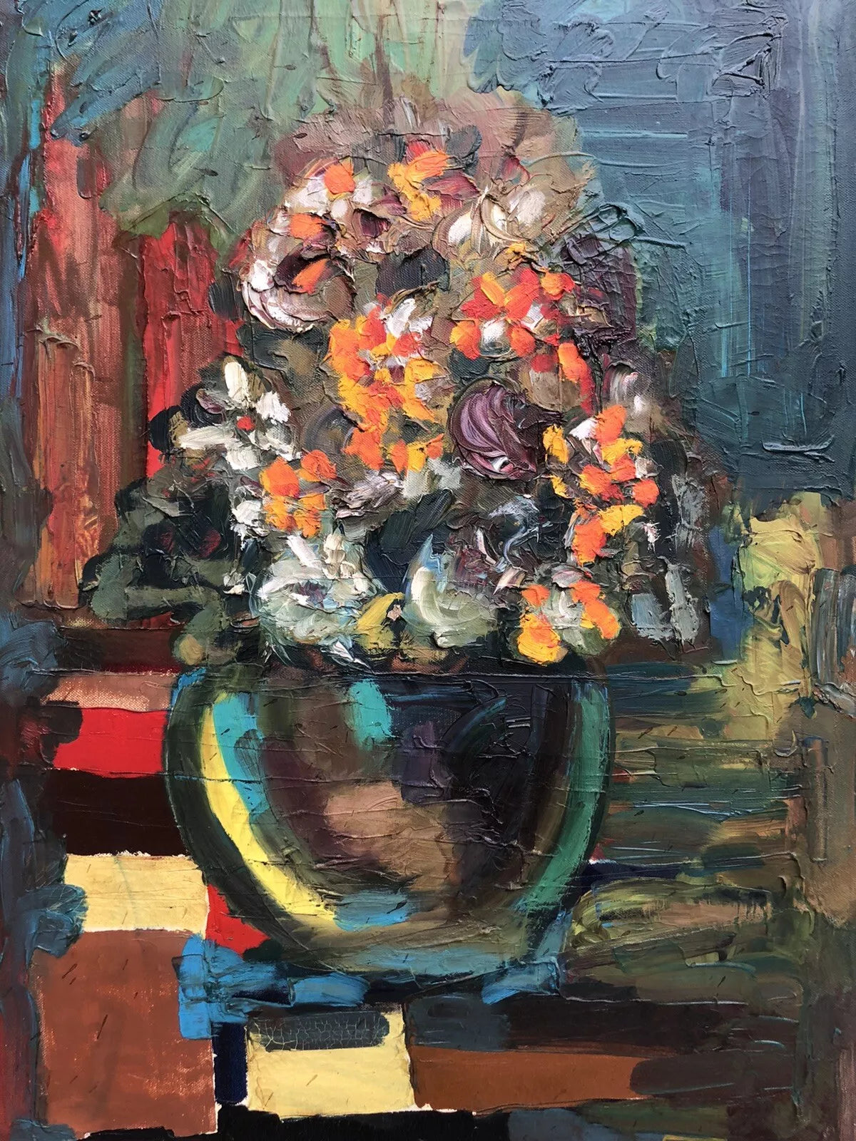 art-nature-morte-Peinture à l'huile sur toile-originale- vase de fleurs