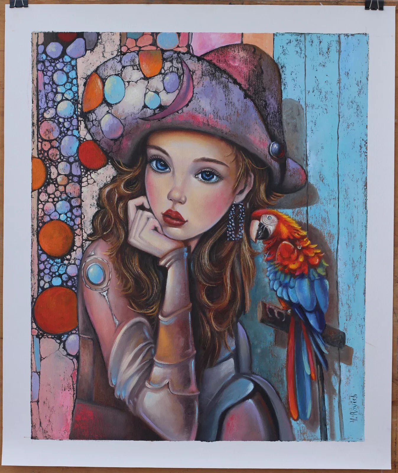 art-surréalisme-portrait-femme-oiseau-perroquet-peinture-huile sur toile