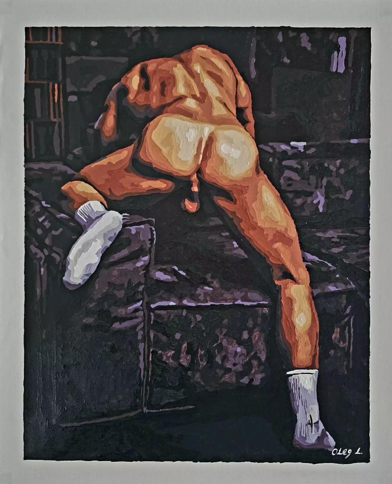 art-érotique-peinture-huile sur toile-originale-gay-homme-nu-intégrale