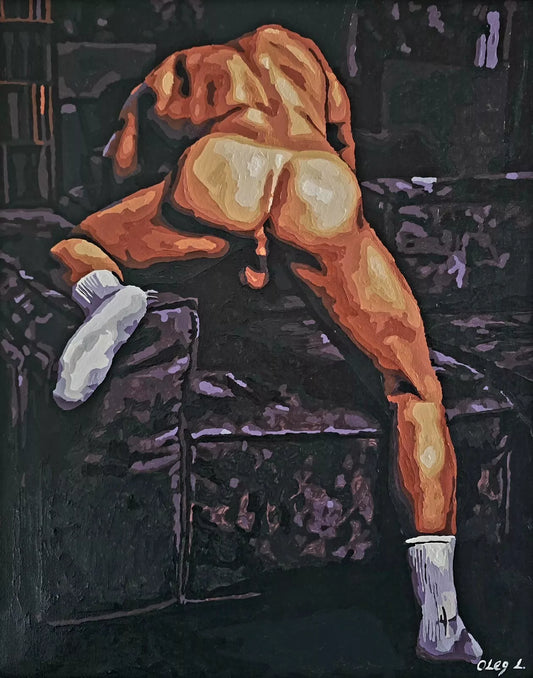 art-érotique-peinture-huile sur toile-originale-gay-homme-nu-intégrale