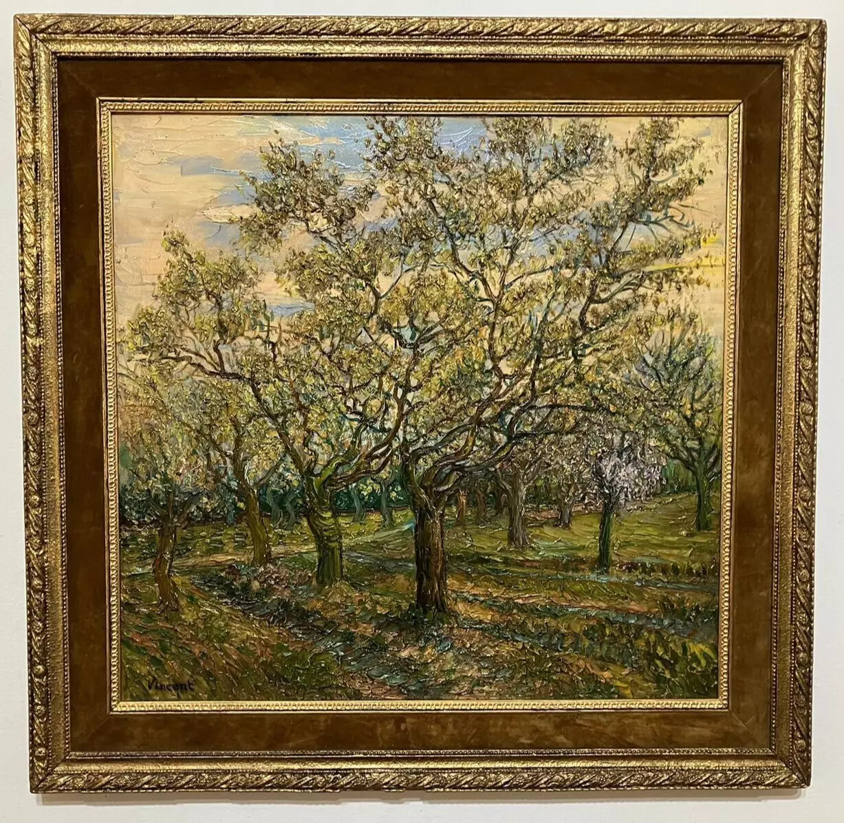 art-paysage-campagne-champ-arbres-inspiré de van gogh-peinture-huile sur toile-encadrée