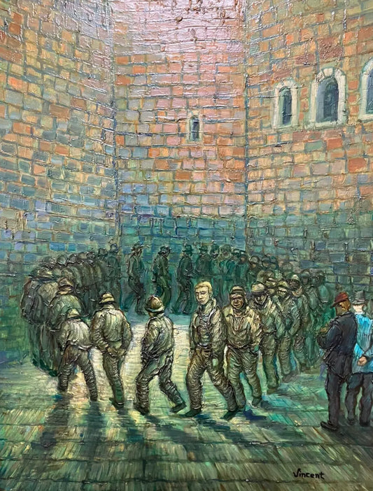 art-scène-vie-prisoniers-ronde-carcérale-inspirée de van gogh-peinture-huile-toile