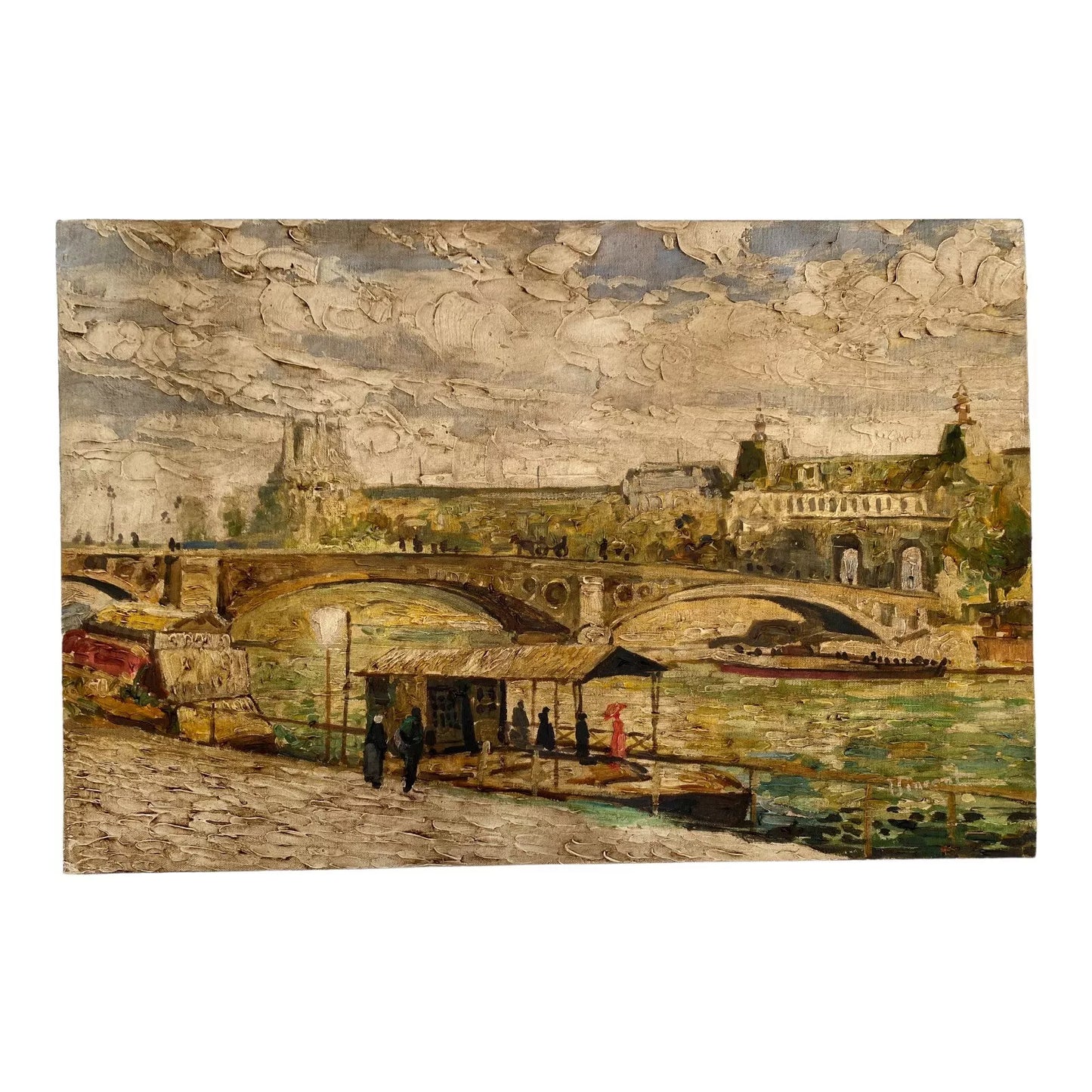 art-paysage-quai-pont-rivière-peinture-huile-toile