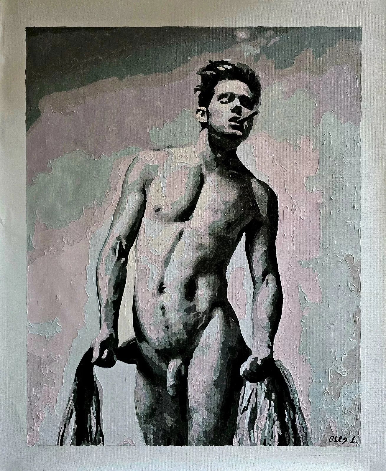 art-érotique-peinture-huile sur toile-originale-gay-homme-nu-intégrale