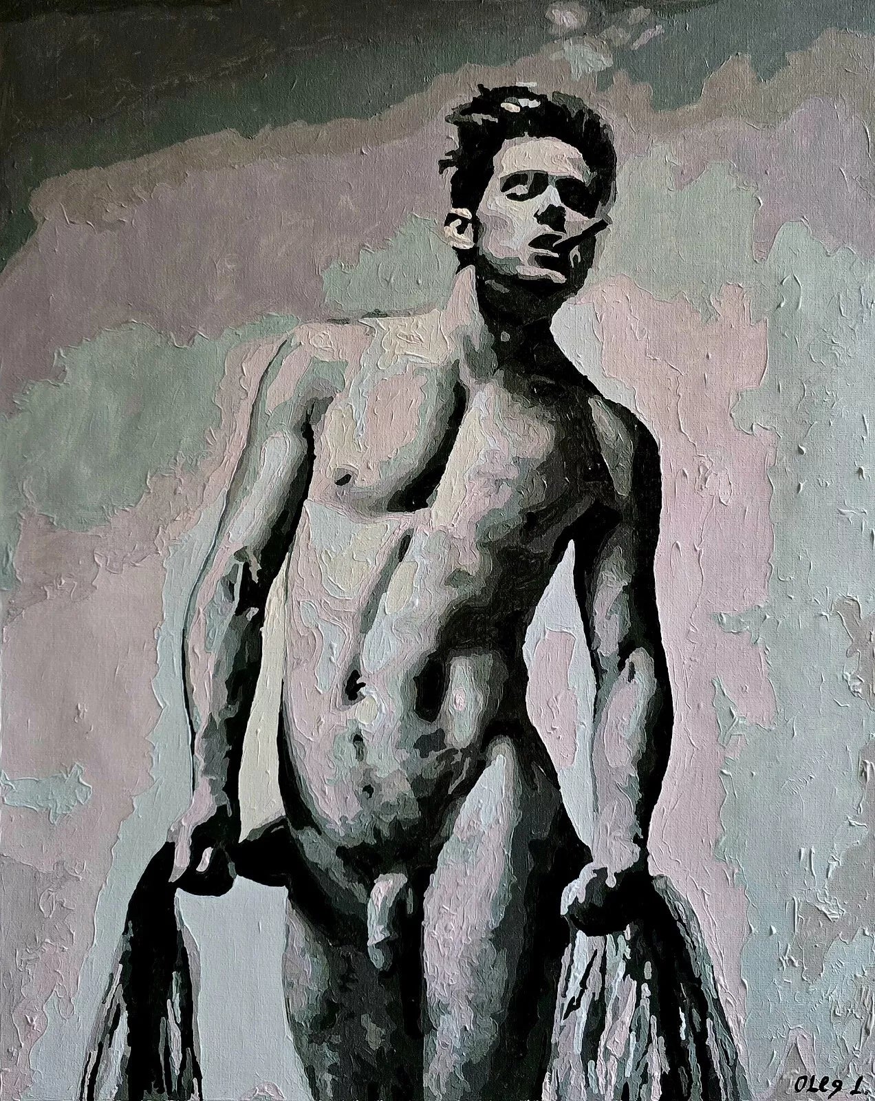 art-érotique-peinture-huile sur toile-originale-gay-homme-nu-intégrale