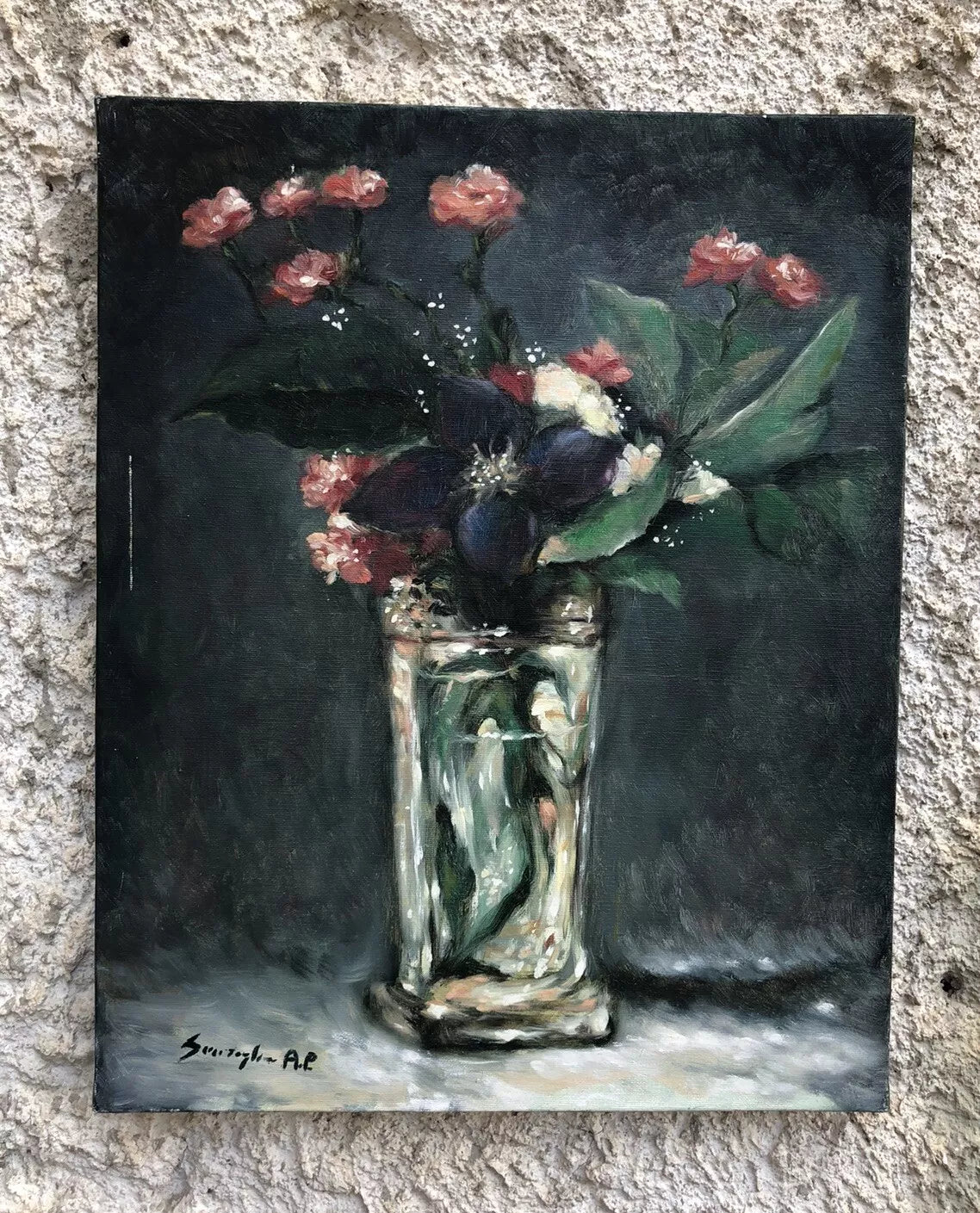 art-nature-morte-Peinture à l'huile sur toile-originale- vase de fleurs