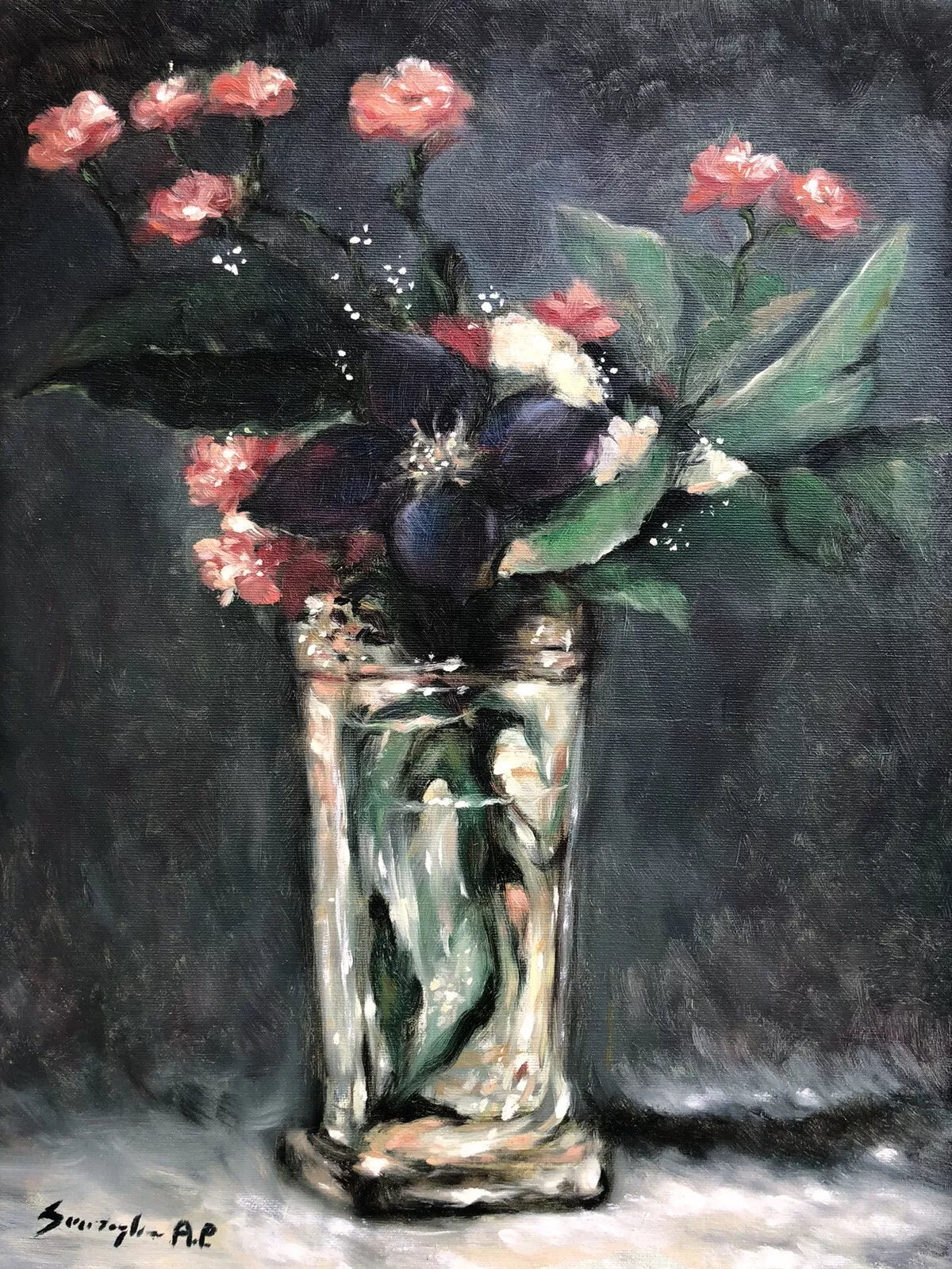 art-nature-morte-Peinture à l'huile sur toile-originale- vase de fleurs