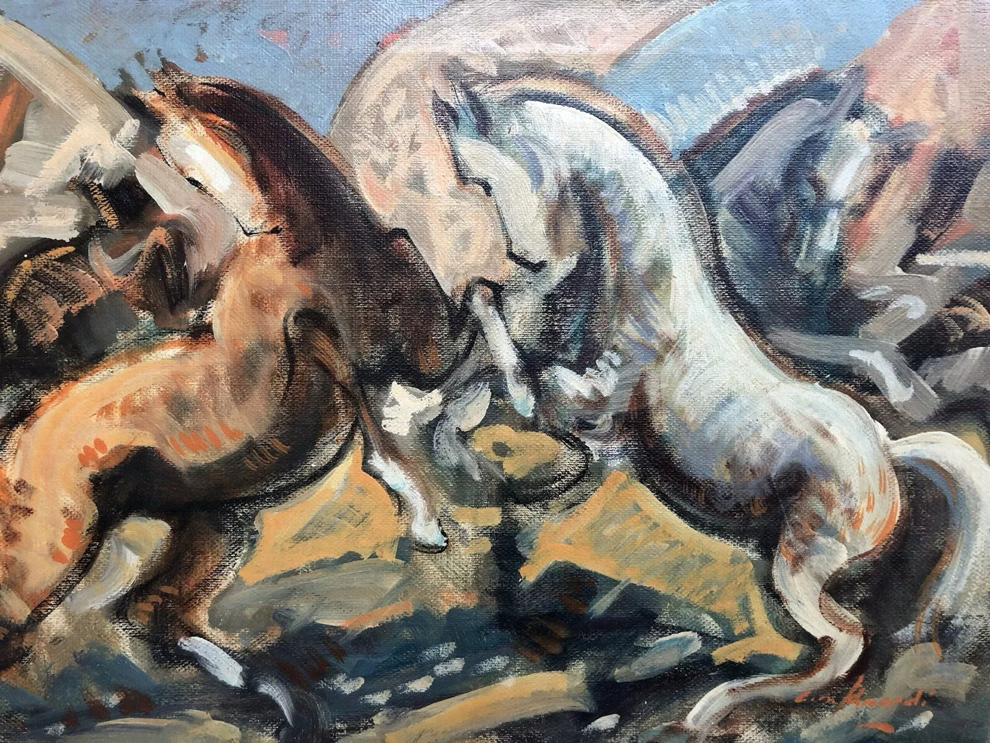 art-moderne-Tableau vintage - Chevaux - peinture à l'huile sur toile