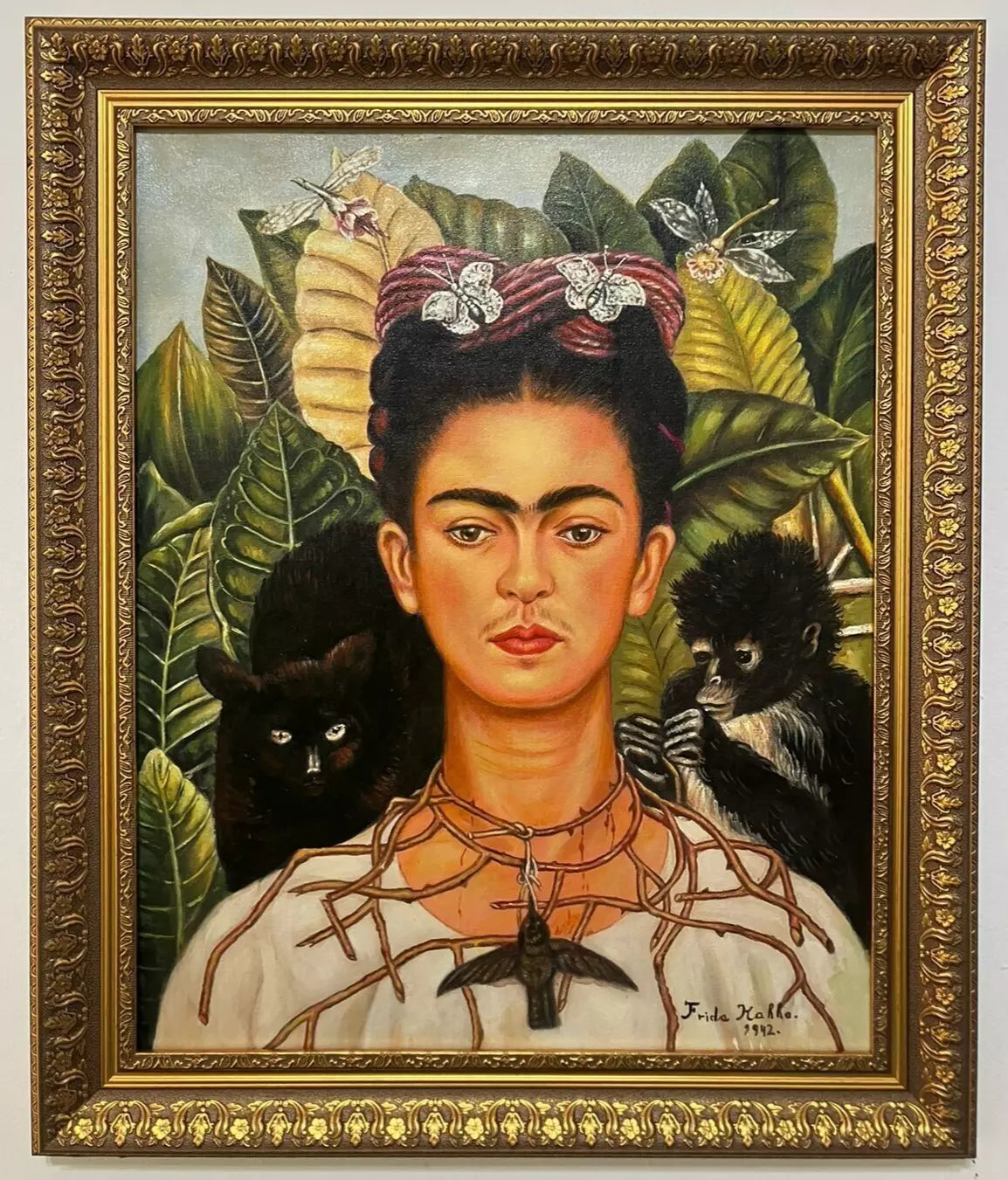 art-moderne-portrait-Frida-Khalo-singes-peinture-huile-toile