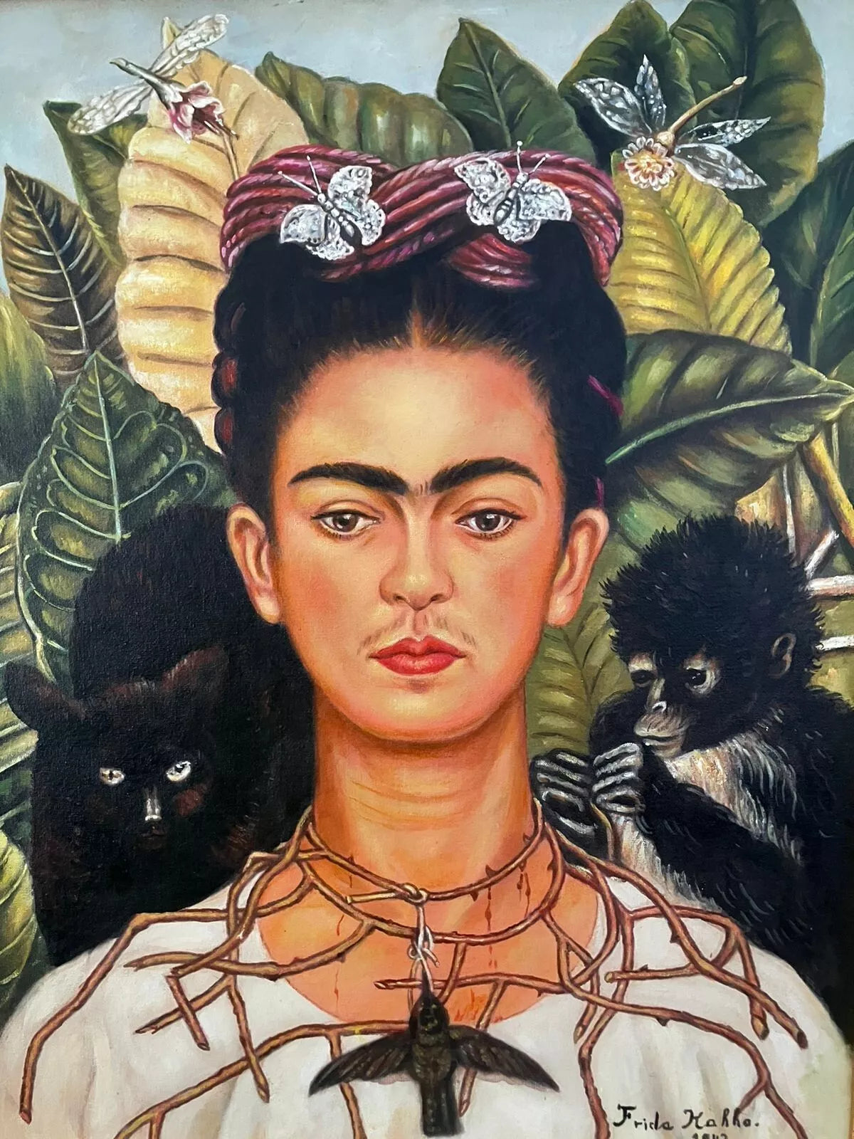 art-moderne-portrait-Frida-Khalo-singes-peinture-huile-toile