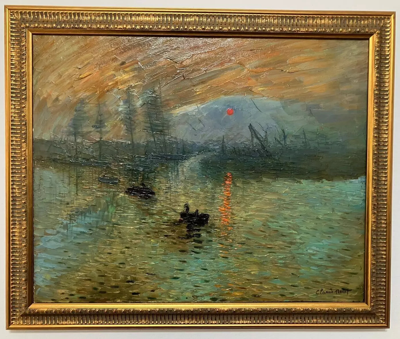 art-impressionniste-paysage soleil levant d'après Monet huile sur toile signée