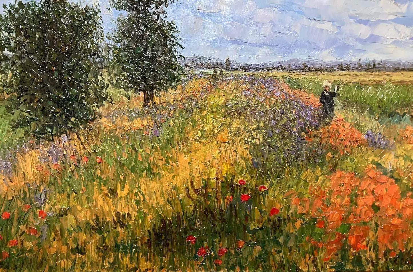 art-impressionniste-paysage campagne d'après Monet huile sur toile signée