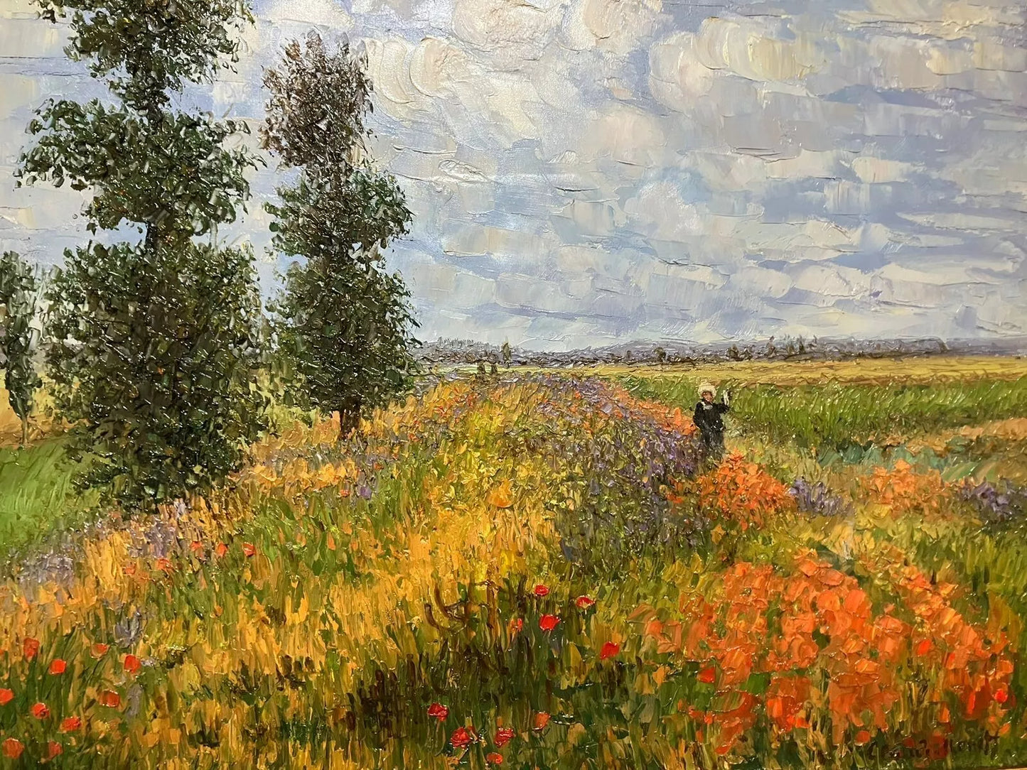 art-impressionniste-paysage campagne d'après Monet huile sur toile signée