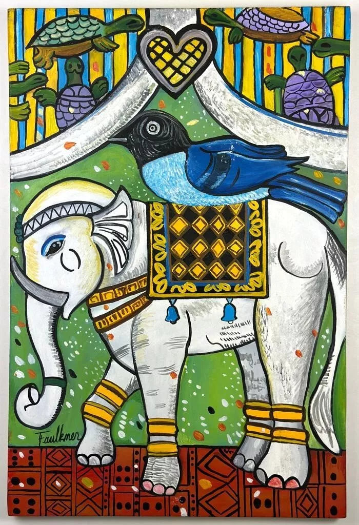 art-moderne-animal-élephant-oiseau-peinture-huile-toile