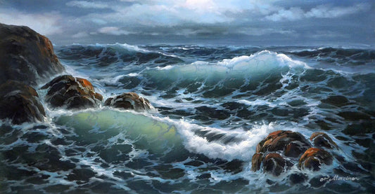 art-paysage-mer-océan-vagues-peinture-huile sur toile