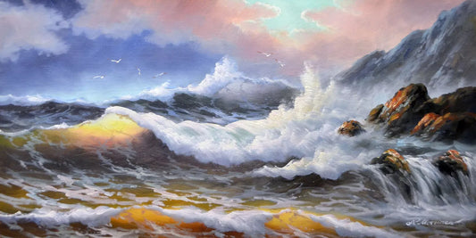 art-paysage-mer-océan-vagues-peinture-huile sur toile