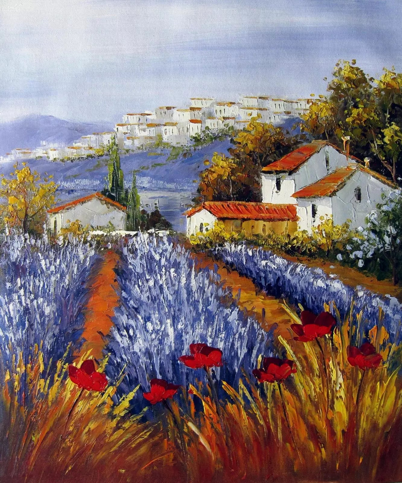 art-paysage-Toscane-Italie-campagne-village-peinture-huile-toile