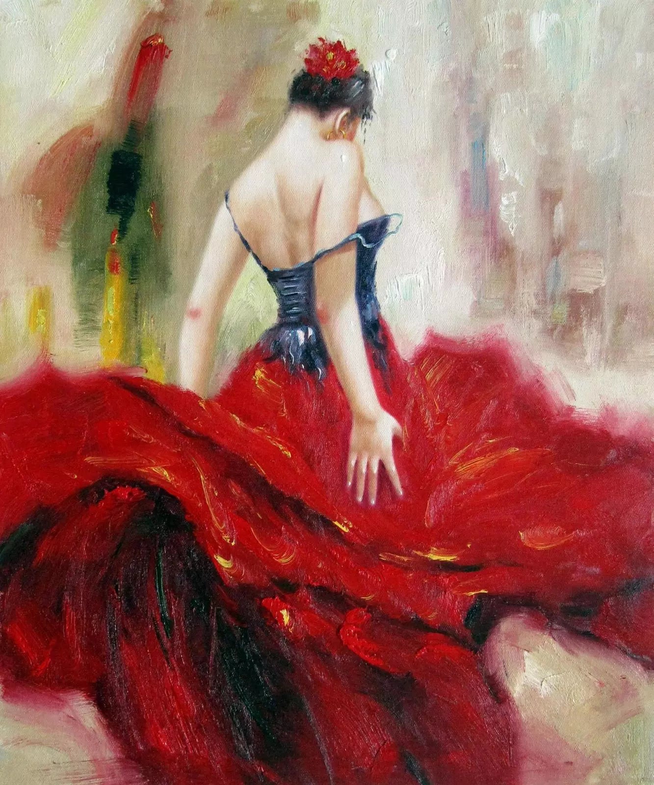 art-scène-vie-danseuse-flamenco-peinture-huile-toile