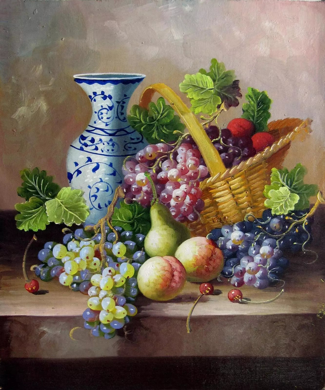 art-nature-morte-Fruits et porcelaine-peinture-huil