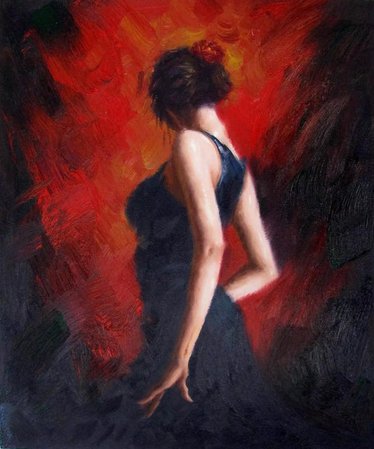 art-scène-vie-danseuse-ardente-flamenco-peinture-huile-toile