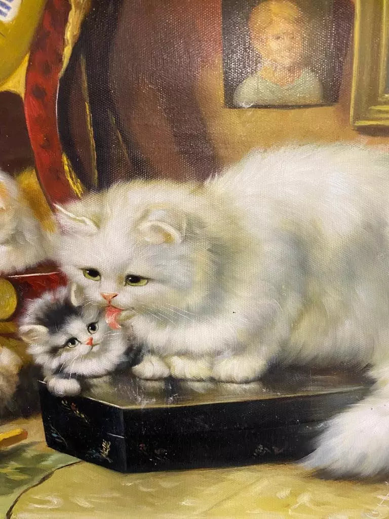 art-animal-Peinture à l'huile peinte à la main - scène ludique chat et chaton