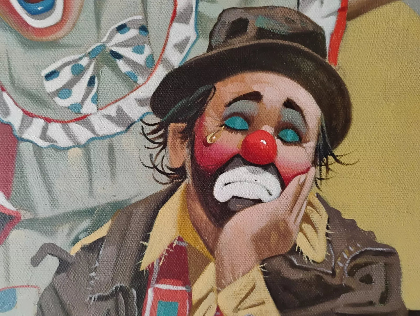 art-scène-vie-pauvre clown triste-peinture-huile-toile