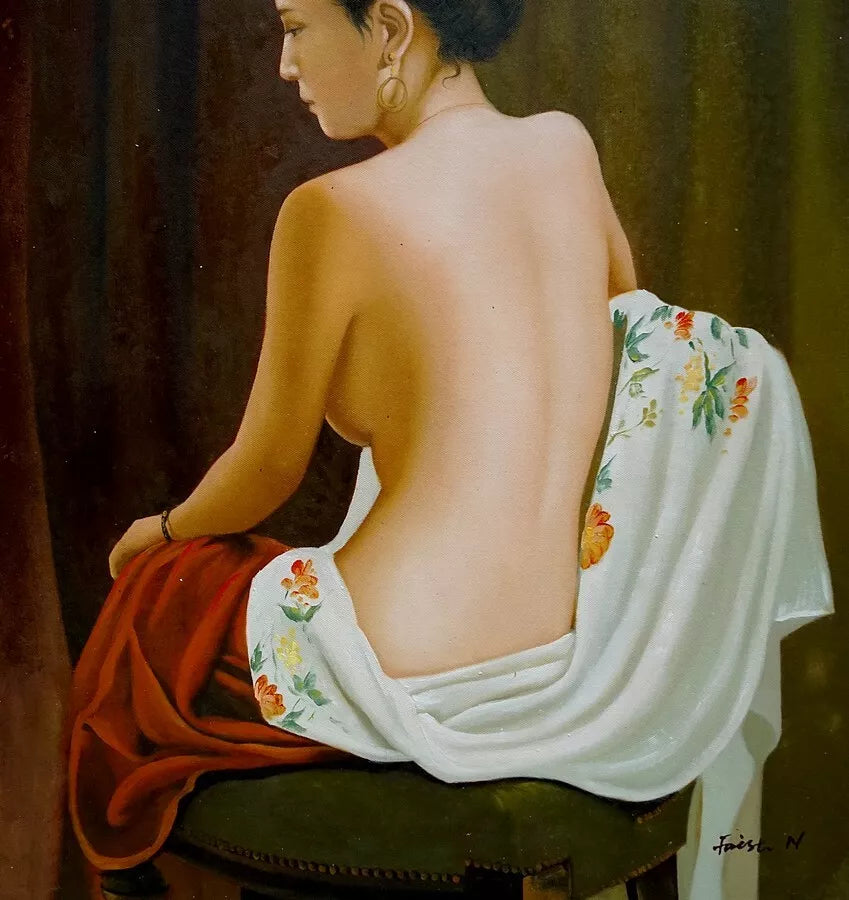 art-nue-féminin-asiatique-érotique-peinture-huile-toile